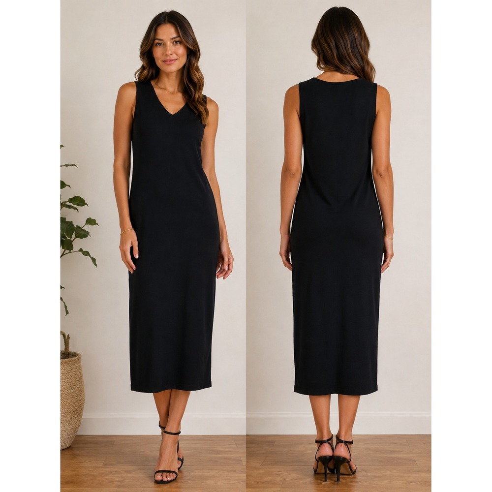 Alchemia Tricot Made in Italy Medium Black Sleeveless Maxi Knit Dress Minimalist